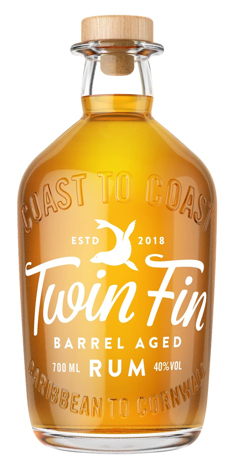 Twin Fin Barrel Aged Rum | Caribbean Rum Blended in Cornwall | Light Oak, Warm Tropical Notes & Smoky Finish | Small Batch | Sip Neat or On the Rocks | Old Fashioned | 40% vol | 70cl