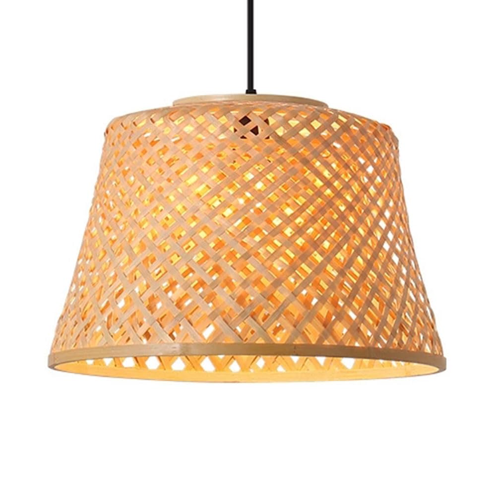 LQZCXMF Hand-Woven Chandelier Bamboo Cage Shade Beige Natural Wicker Pendant Light 1 Light Woven Basket Lantern Dome Hanging Lamp E26 Socket for Kitchen Island Dining Room Living Room Porch