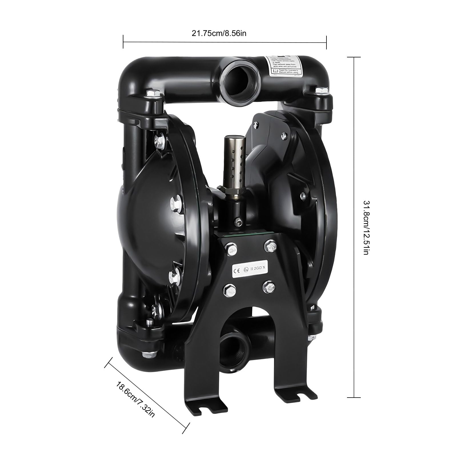 Pneumatic Diaphragm Pump Air-Operated Double Diaphragm Pump, Air-Operated Waste Oil Transfer Pump, 35 GPM Max 120PSI Aluminum Black