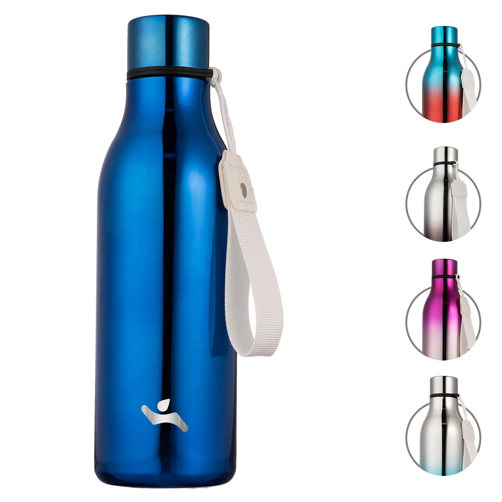 Konokyo 18 oz Insulated Stainless Steel Metal Water Bottle with Strap | BPA-free, leak-proof, dishwasher-safe reusable bottle with strap for gym, school, hiking, outdoor travel &amp; hydration