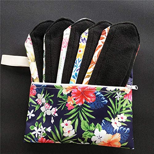Image of 7pcs /Set Reusable Menstrual Pads Including 1pc Mini Wet Bag +6pcs Bamboo Charcoal Cloth Menstrual Incontinence Pads /Reusable Sanitary /Mama Panty Liners (All Randomly Prints) (Pack of 3)