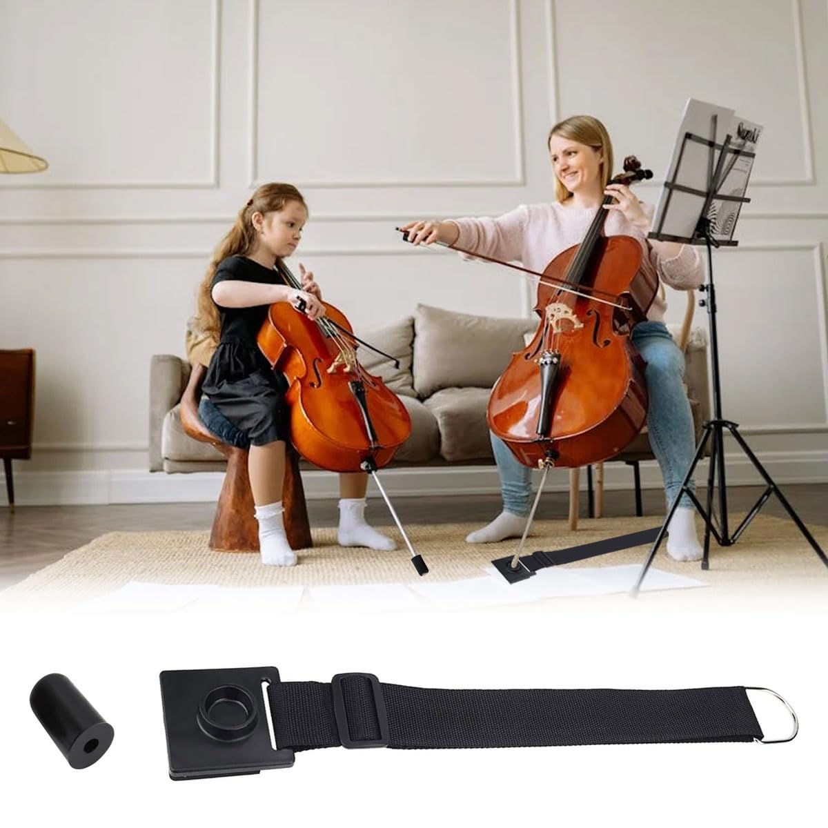 Endpin Soporte Antideslizante, Cello Endpin Stopper, Soporte Para Cello Antideslizante, Correa de Violonchelo, Violonchelo Endpin Ancla, con Anillo Metal Correa de Nailon Ajustable, para Violonchelo