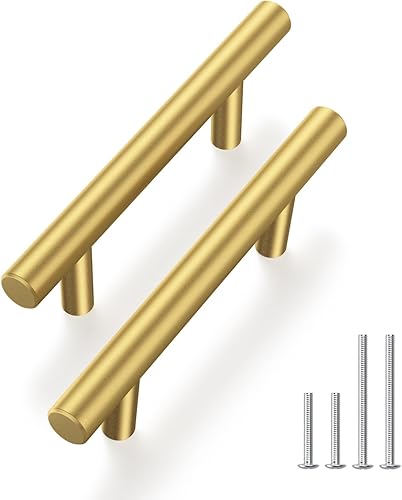 Miniatura 7 de Haliwu Paquete de 30 tiradores dorados para gabinete, tiradores dorados cepillados, tiradores dorados de acero inoxidable, accesorios de cocina