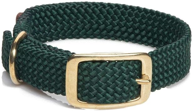 Mendota Pet Double Braid Collar - Brass - Dog Collar - Made in The USA - Hunter Green, 1 in x 18 in Standard
