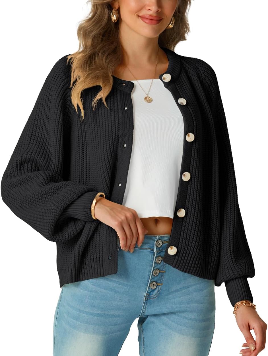 GRECERELLE Women's Chunky Open Front Sweater Long Sleeve Button Knit Short Loose Cardigan Outerwear, S-2XL - Image 2