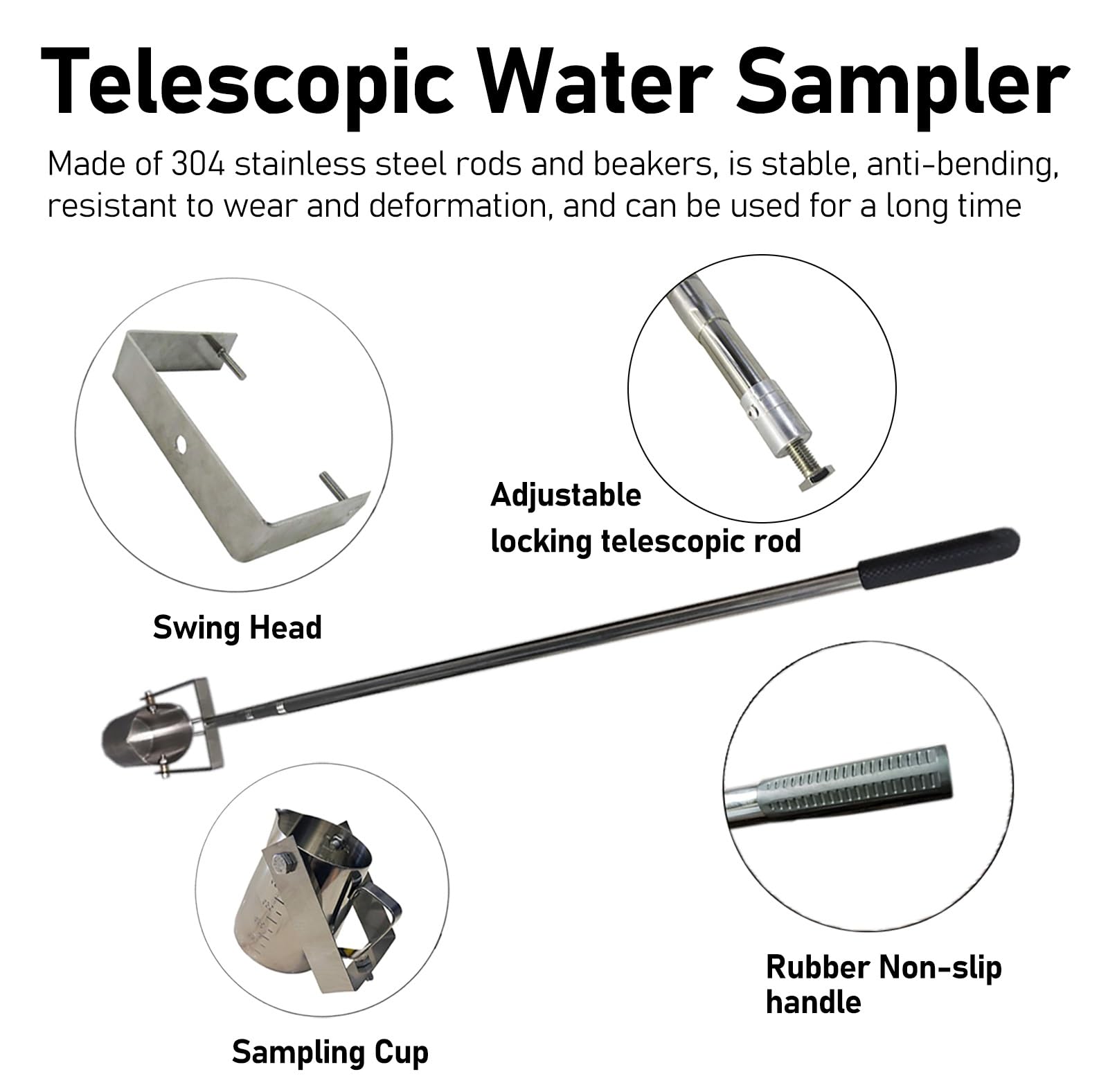 Campionatore d'acqua Mestolo telescopico per campionatore d'acqua, campionatore a pendolo in acciaio inossidabile 304, asta di campionamento dell'acqua per impianto di produzione/laboratorio/piscine(5