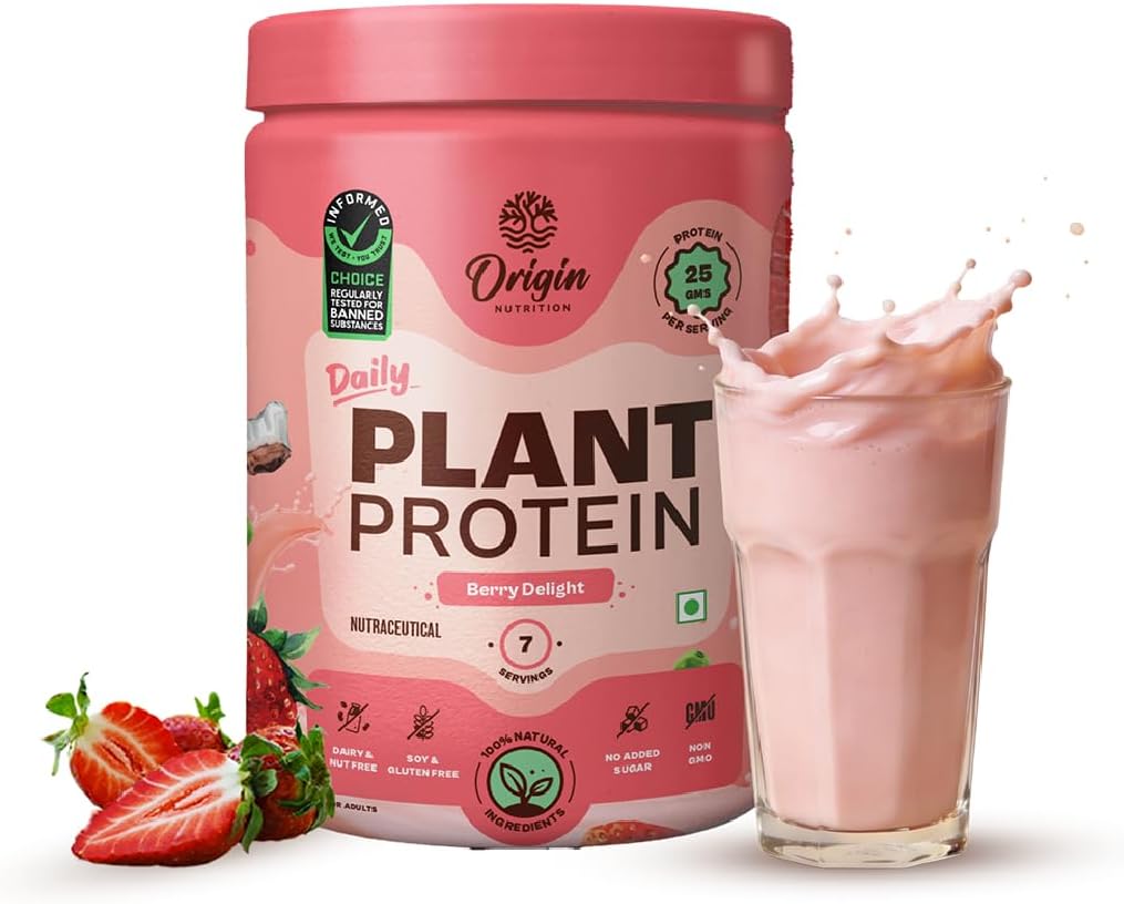 Origin Nutrition 100% Natural Vegan Plant Based Protein Powder, Ranked Best Vegan Protein by Independent Scientific Research, Easy to Digest Strawberry Flavour with 25g per serve Plant Based Protein,Dairy Free, No Added Sugar,Non - GMO, 7 Servings, 290g
