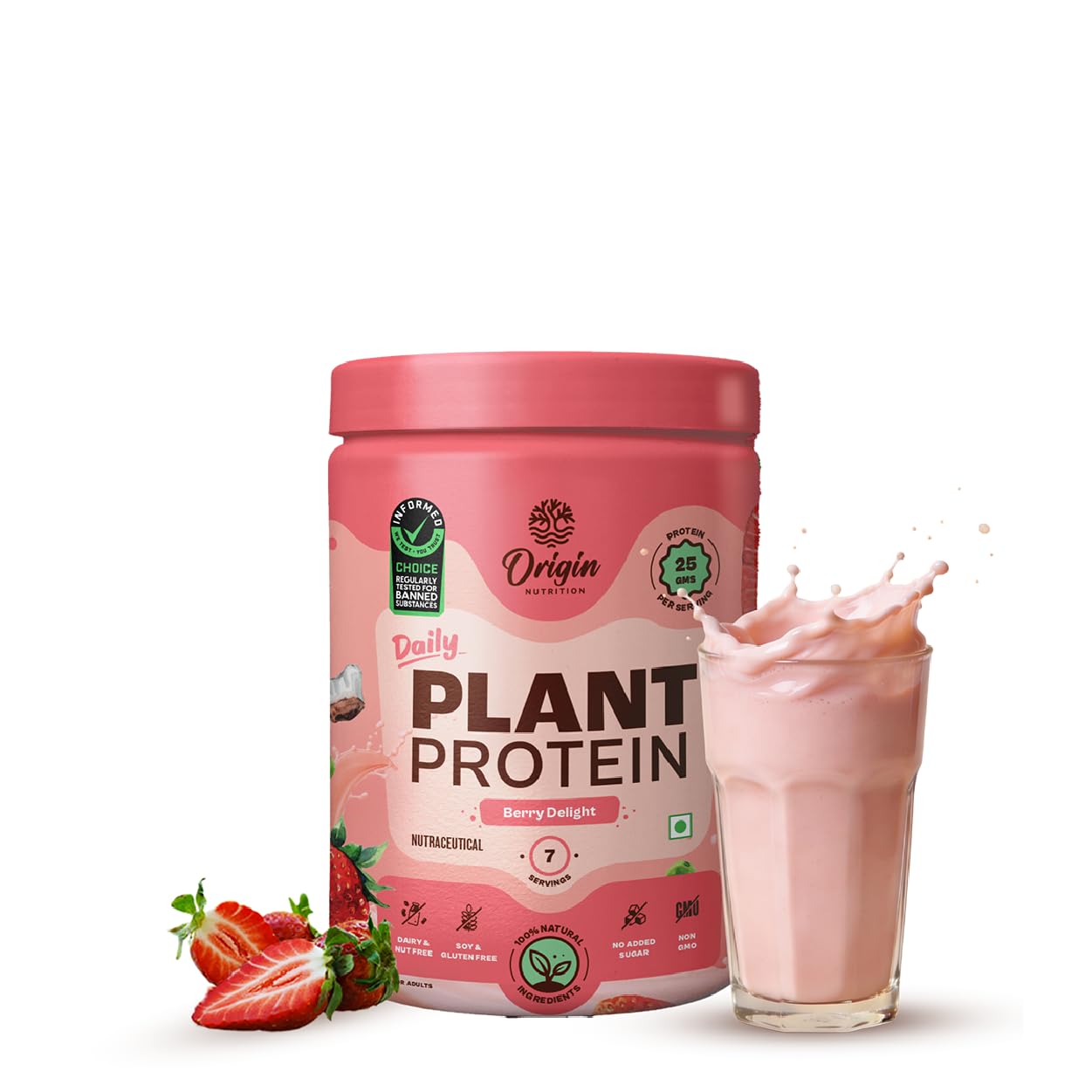 Origin Nutrition 100% Natural Vegan Plant Based Protein Powder, Ranked Best Vegan Protein by Independent Scientific Research, Easy to Digest Strawberry Flavour with 25g per serve Plant Based Protein,Dairy Free, No Added Sugar,Non - GMO, 7 Servings, 290g