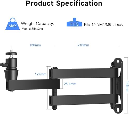 Miniatura 5 de suptek Soporte de pared plegable universal para proyectores, soporte ajustable para proyectores, compatible con tornillos M4 y M6 de 14 de pulgada,