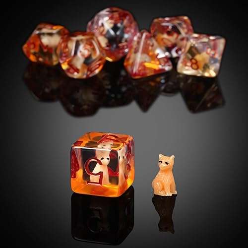 Miniatura 4 de DNDND - Dados de gato DND, 7 dados de resina D&D con bolsa de terciopelo para juegos de rol de Calabozos y Dragones y juegos de mesa (zorro)