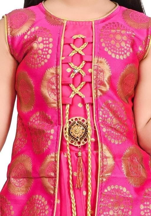 Image of Zenat Kids Girls Elegant Silk Gown | Beautiful Embroidery Design Sleeveless Dress | Stylish Long Frock for Girls