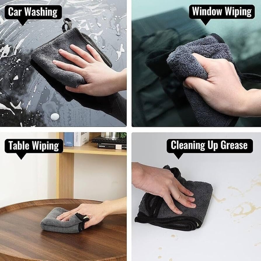 Image of Microfiber Cleaning Cloths for Car and Kitchen | 500 GSM | 30X40CM | All Purpose Softer Highly Absorbent, Wash Cloth for House, Kitchen, Car, Window (Pack of 4)
