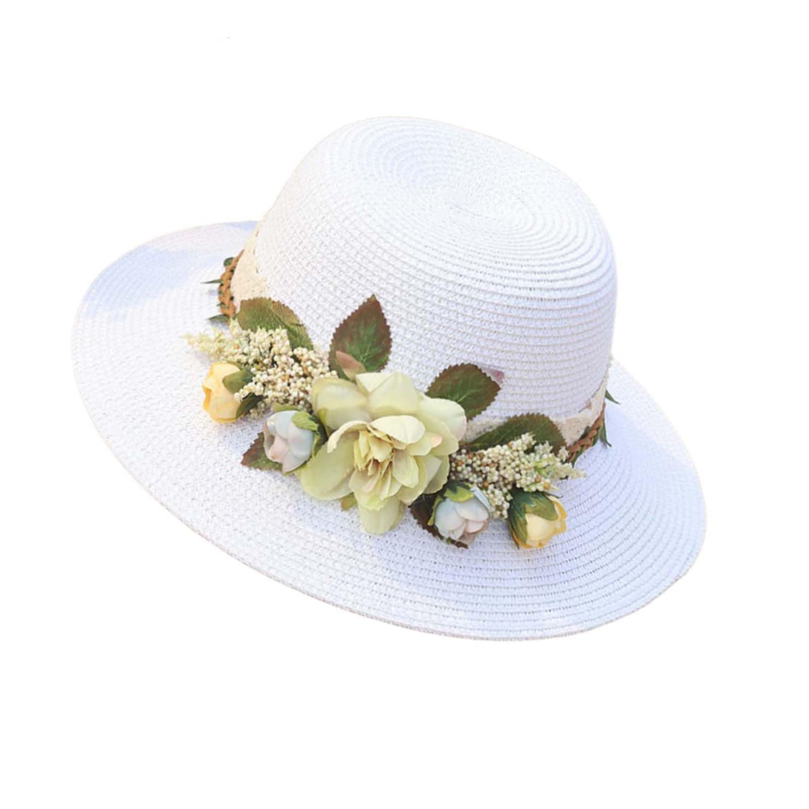Cappello da Sole Cappelli da Sole, Cappello da Sole in Paglia da Donna, Largo 50+, Pieghevole, Estivo da Spiaggia, Multicolore(White)