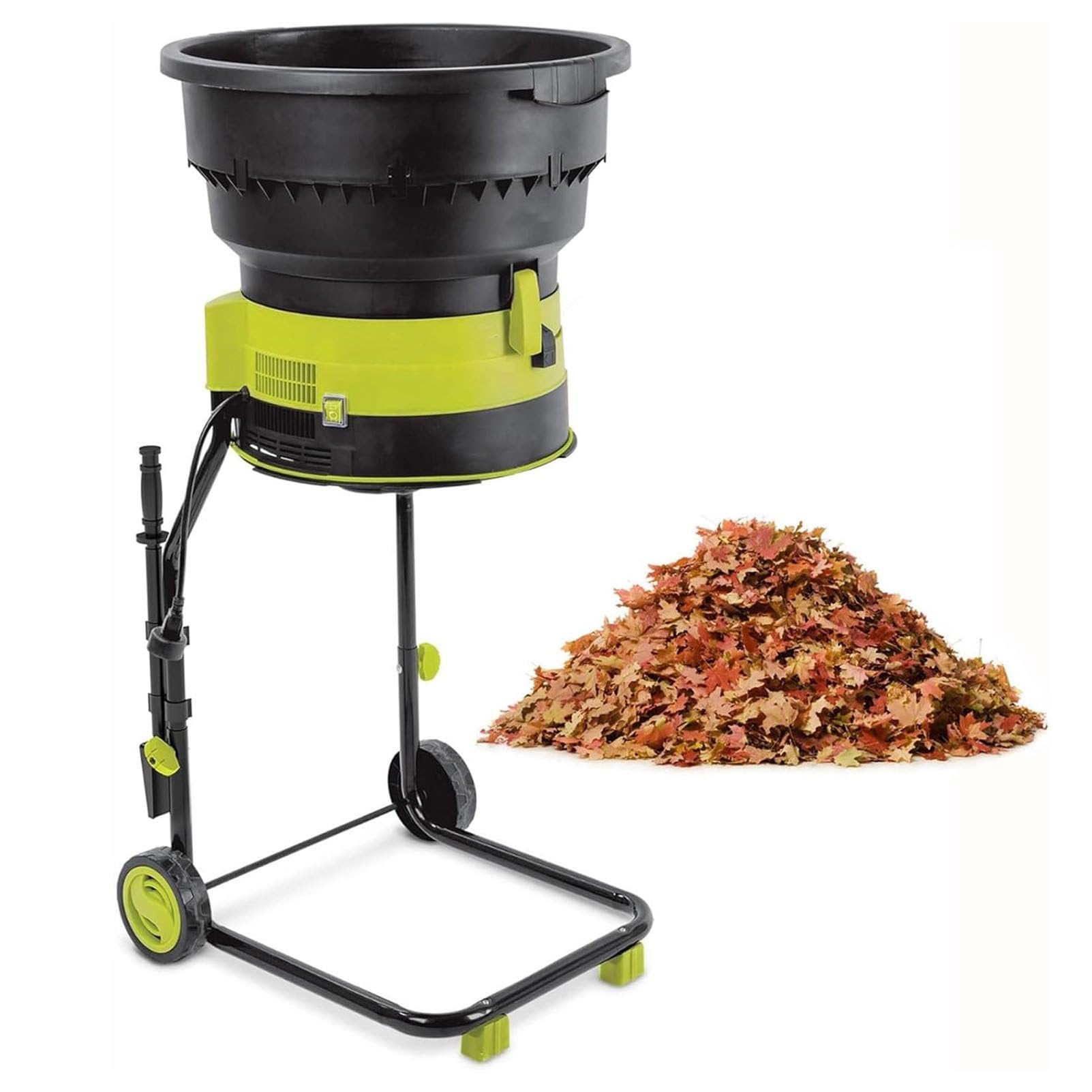 Trituradora de hojas de jardín sin aspas, 2500 W, trituradora de compost, con ruedas y bolsa de almacenamiento, trituradora eléctrica de 8000 rpm, para limpieza de jardín y compostaje, 30 cm