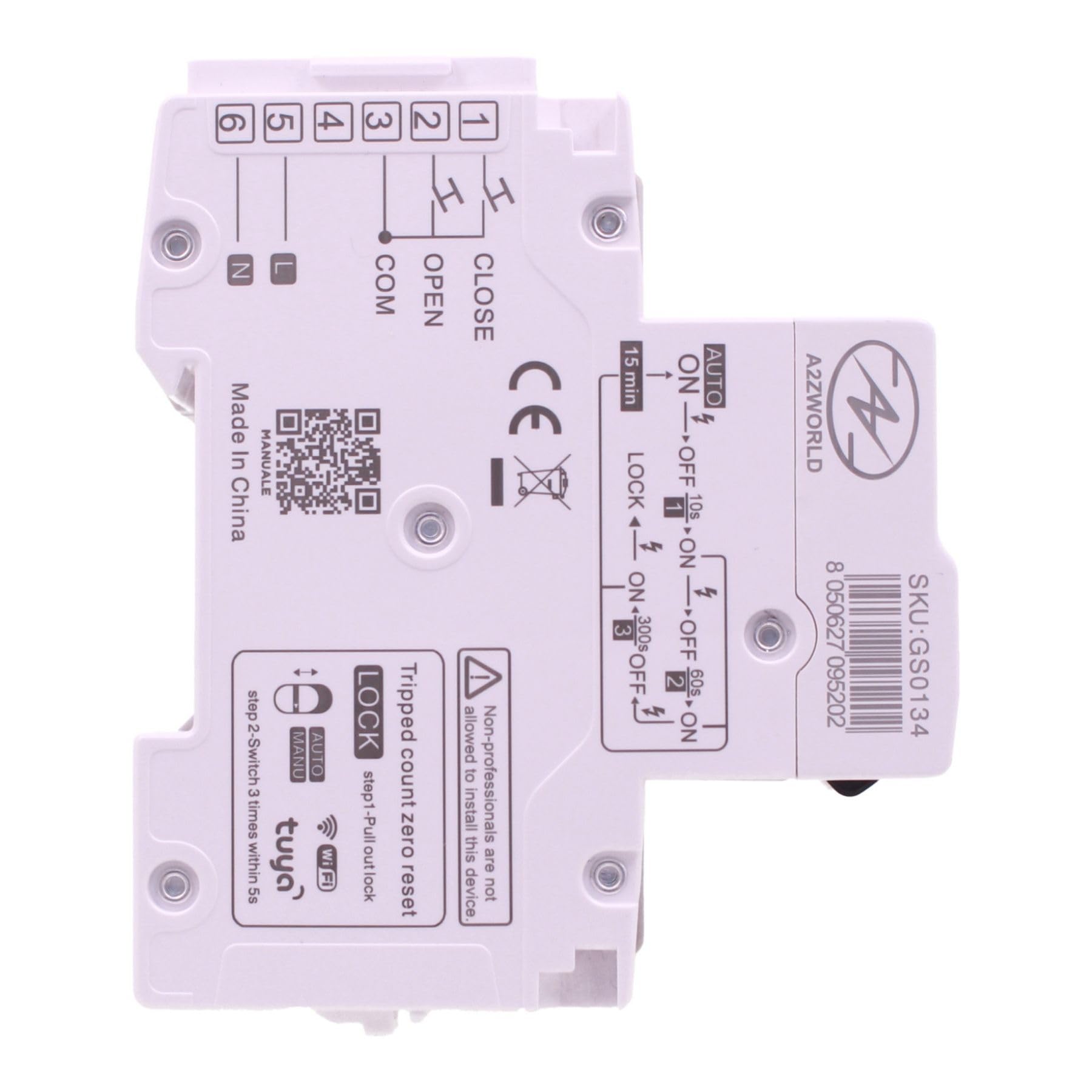 Interruptor magnetotérmico diferencial WIFI con reinicio automático, RCBO tipo A curva C, Idn 30mA / 0.03A, In 6A, APP Tuya Smart Life, 2P hasta 6kA, 3 módulos, control remoto y manual