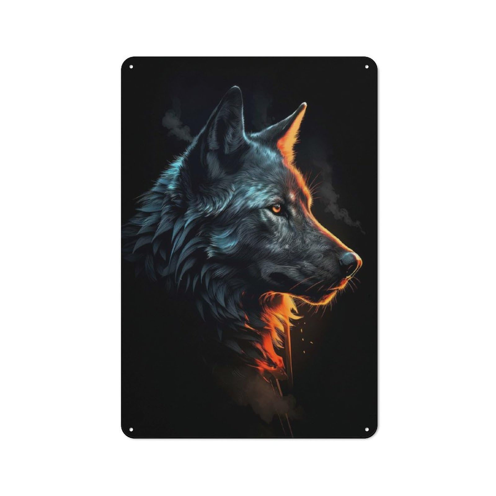 Metal Wall Sign 30x20cm Featuring Colorful Wolf for Workshop Wall, for Makers And DIY Enthusiasts