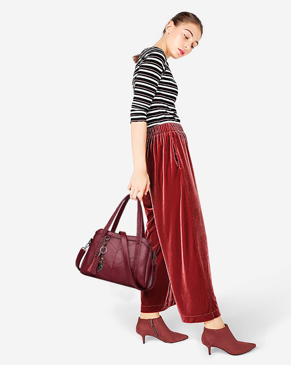 Damen Hobo Schultertasche Tasche mit Schultergurt Umhängetasche Handtasche aus PU-Leder EINWEG