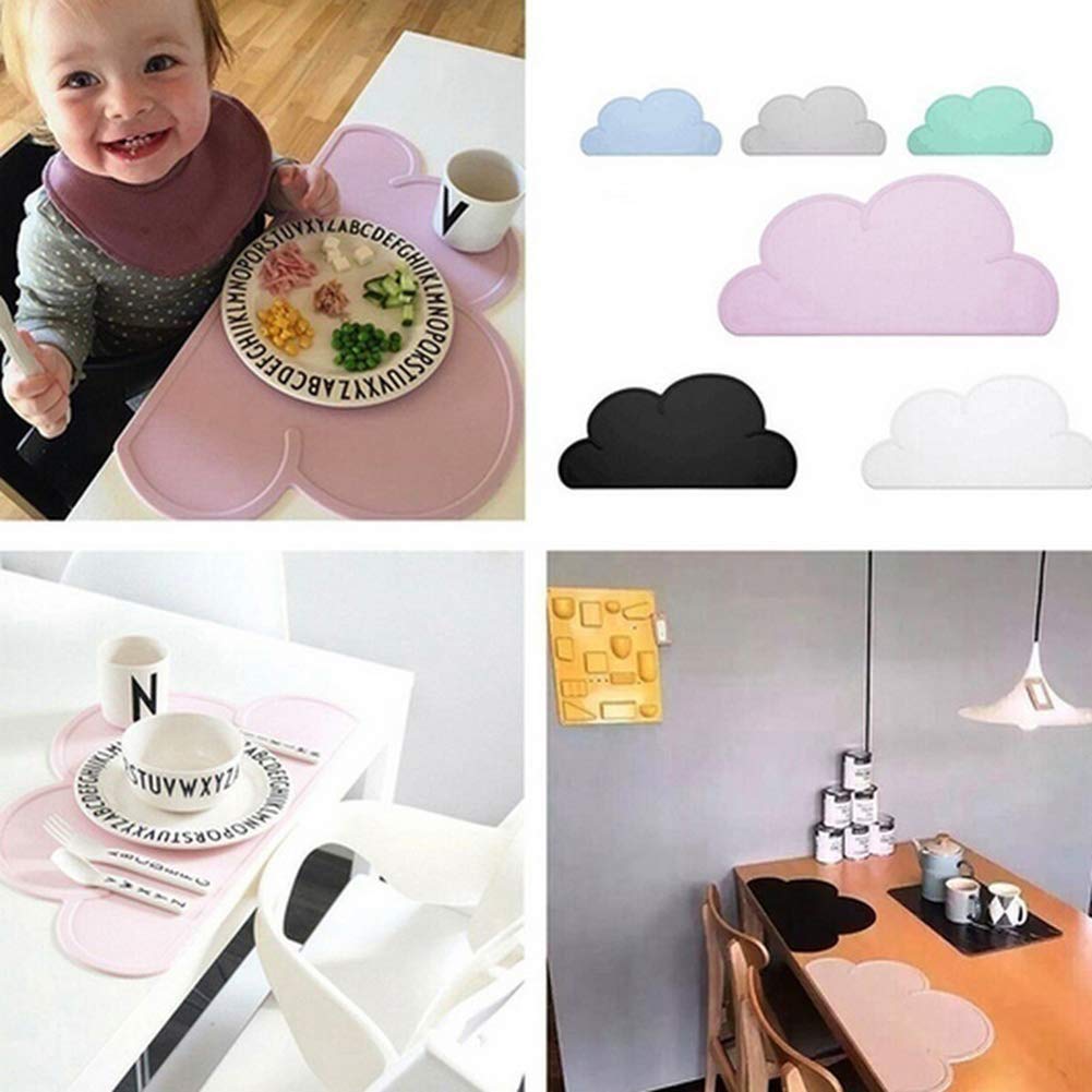 Confezione da 2 tovagliette all'americana per bambini Tovagliette in silicone Tovagliette infrangibili per bambini Tovagliette a forma di nuvola Tovagliette da cucina per bambini (blu)