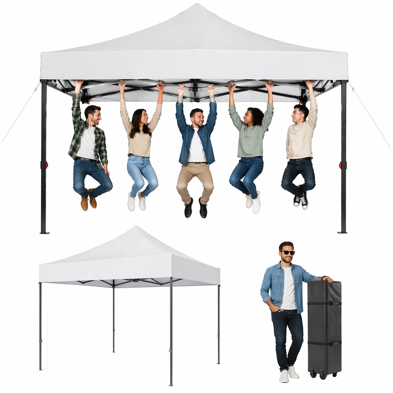 Aoxun Pop Up Gazebo 3m x 3m Waterproof Outdoor Canopy with Wheeled Carrybag,6 Weight Bags, 8 Stakes and 4 Ropes, Heavy Duty Instant Shelter for Garden Party BBQ, White โ image 1