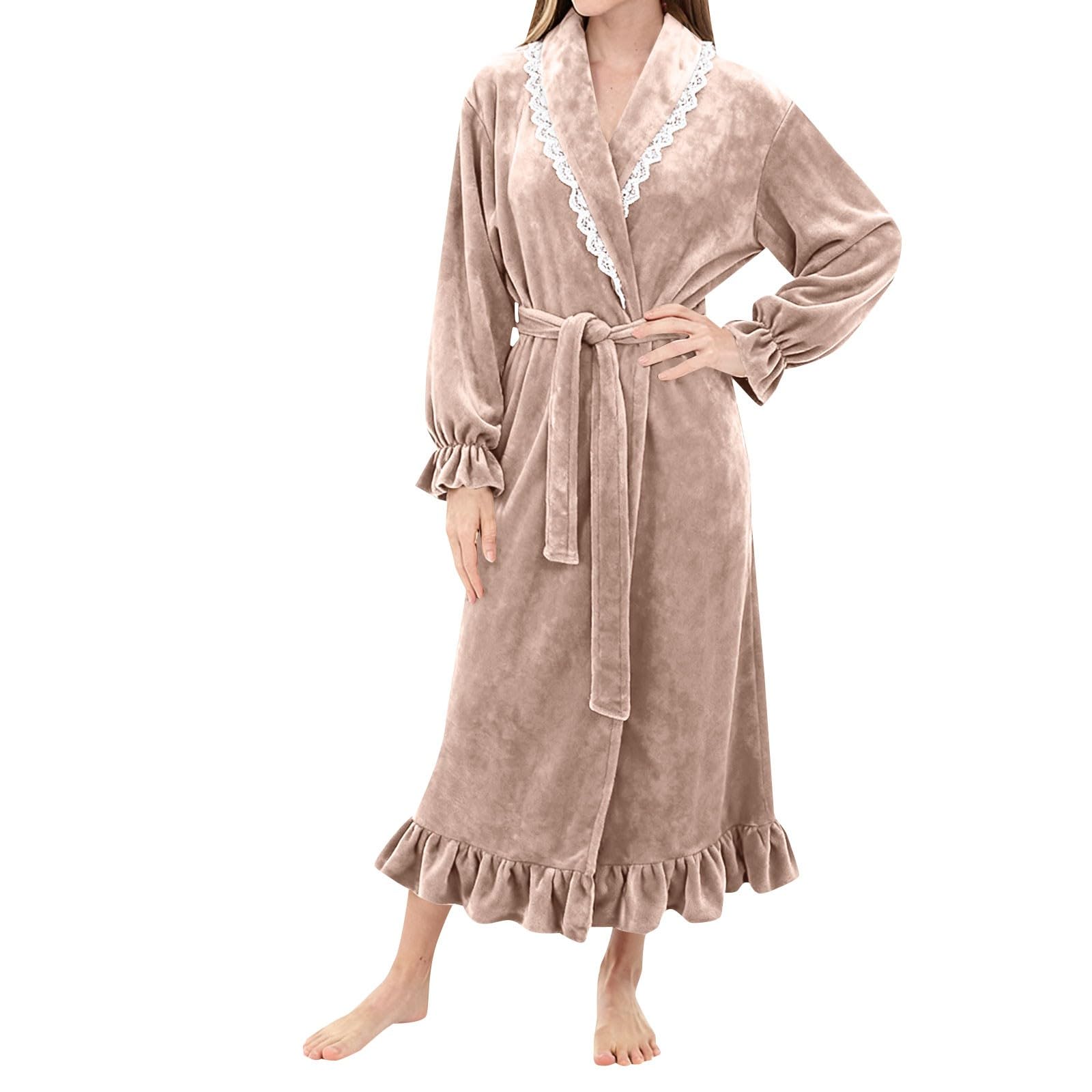Accappatoio Spugna Donna Pile Pizzo Morbida Balza E Cintura | Vestaglia Salvaspazio Altamente Assorbente Invernale Caldo, Accappatoio Pesante Per Adulti Per Casa Viaggio Per Sauna E Spa