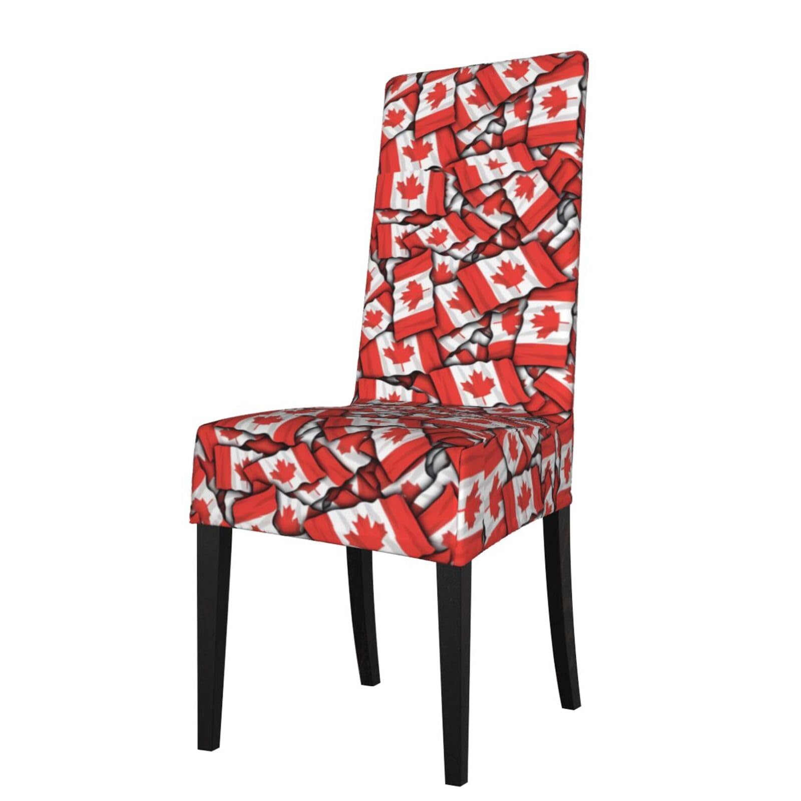 HJFCZH Canadian flag Prints Dining Chair Throw Covers – Stretchable Polyester-Spandex Fabric for Elegant Home & Event Decor - Universal Fit & Easy Care