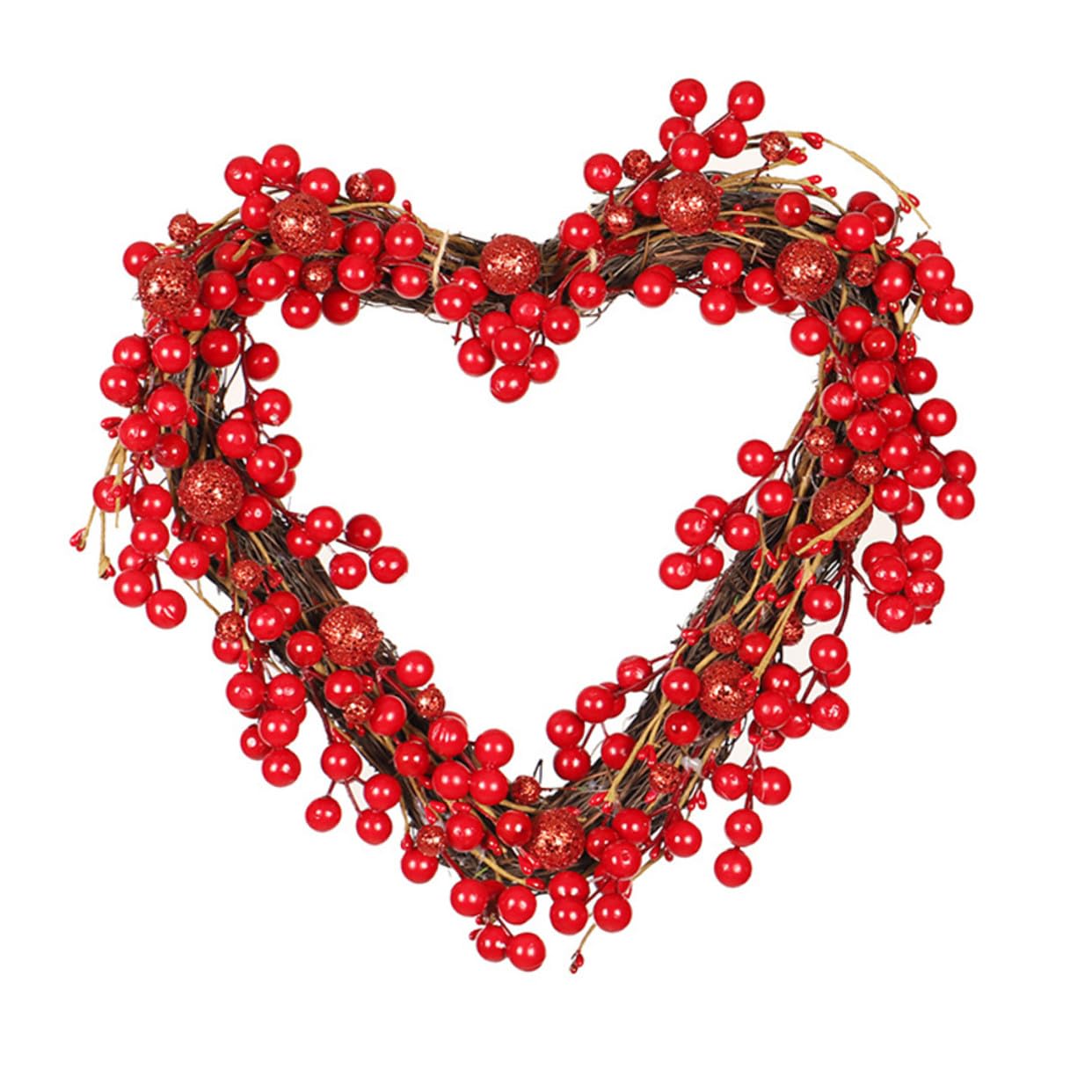 Herzförmiger Kranz aus Roten Beeren Türkranz Girlande Romantische Valentinstag Dekoration Langlebiges Rattan Hängedekor für Zuhause und Party