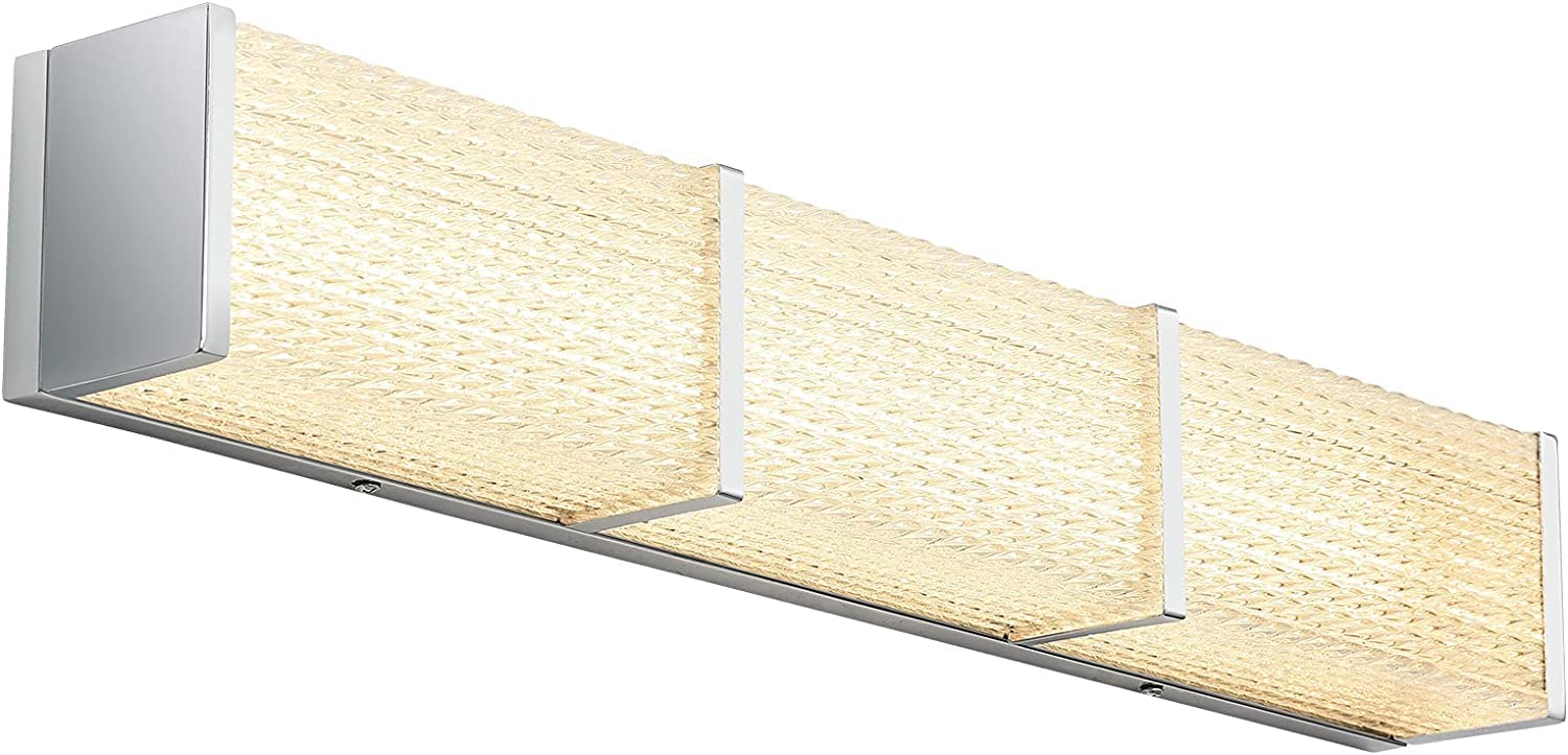 Sanduby Luxury Classic Style Bathroom Vanity Light - 27 Inches Dimmable LED Vanity Lights, Wall Mounted Bathroom Light Fixture Chrome Glass Vanity Lights for Bathroom Mirror, Warm White 3000K