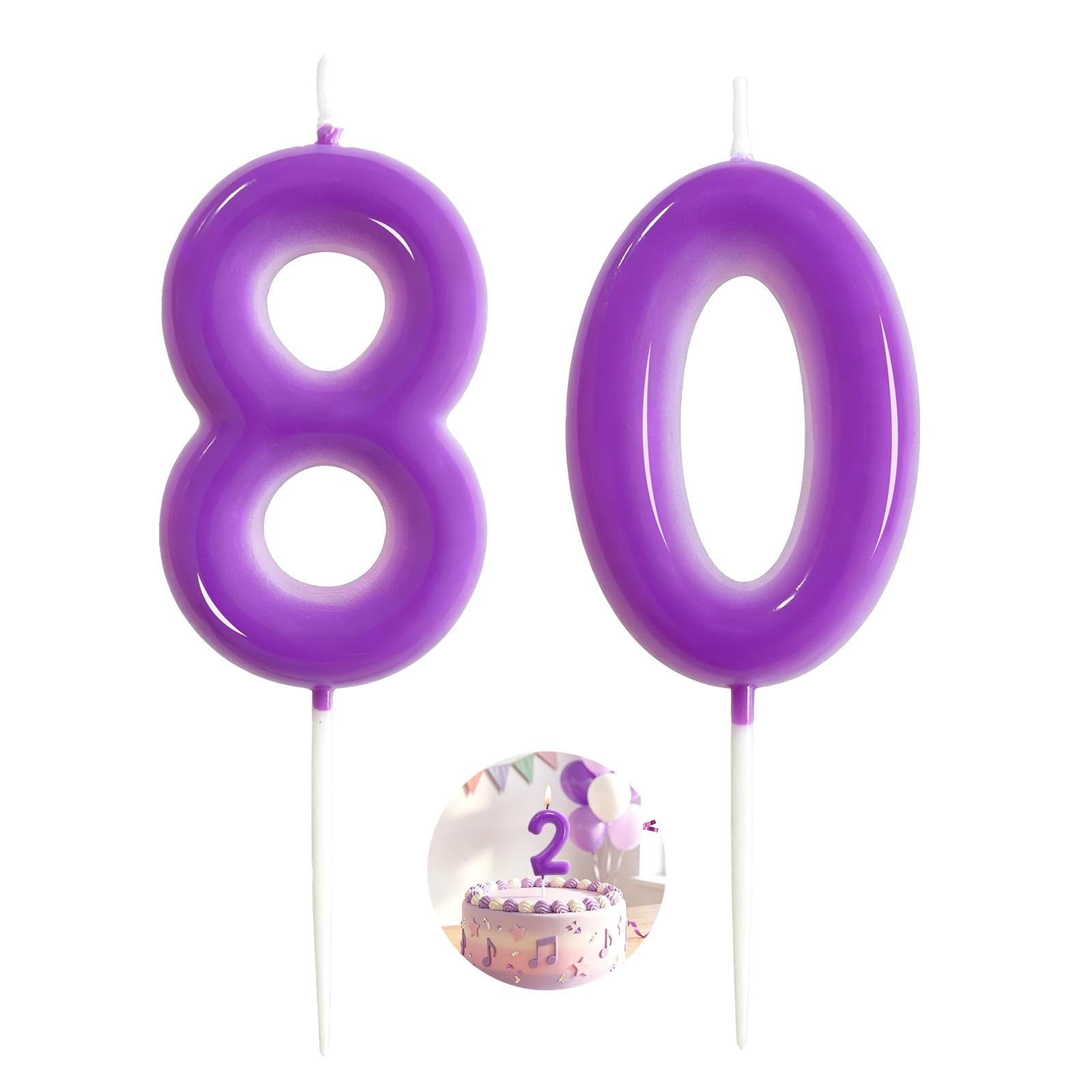 Purple Birthday Number 80 Candles Happy Birthday Cake Topper Number Candles for Birthday Party Decorations Wedding Anniversary Celebration Party Supplies