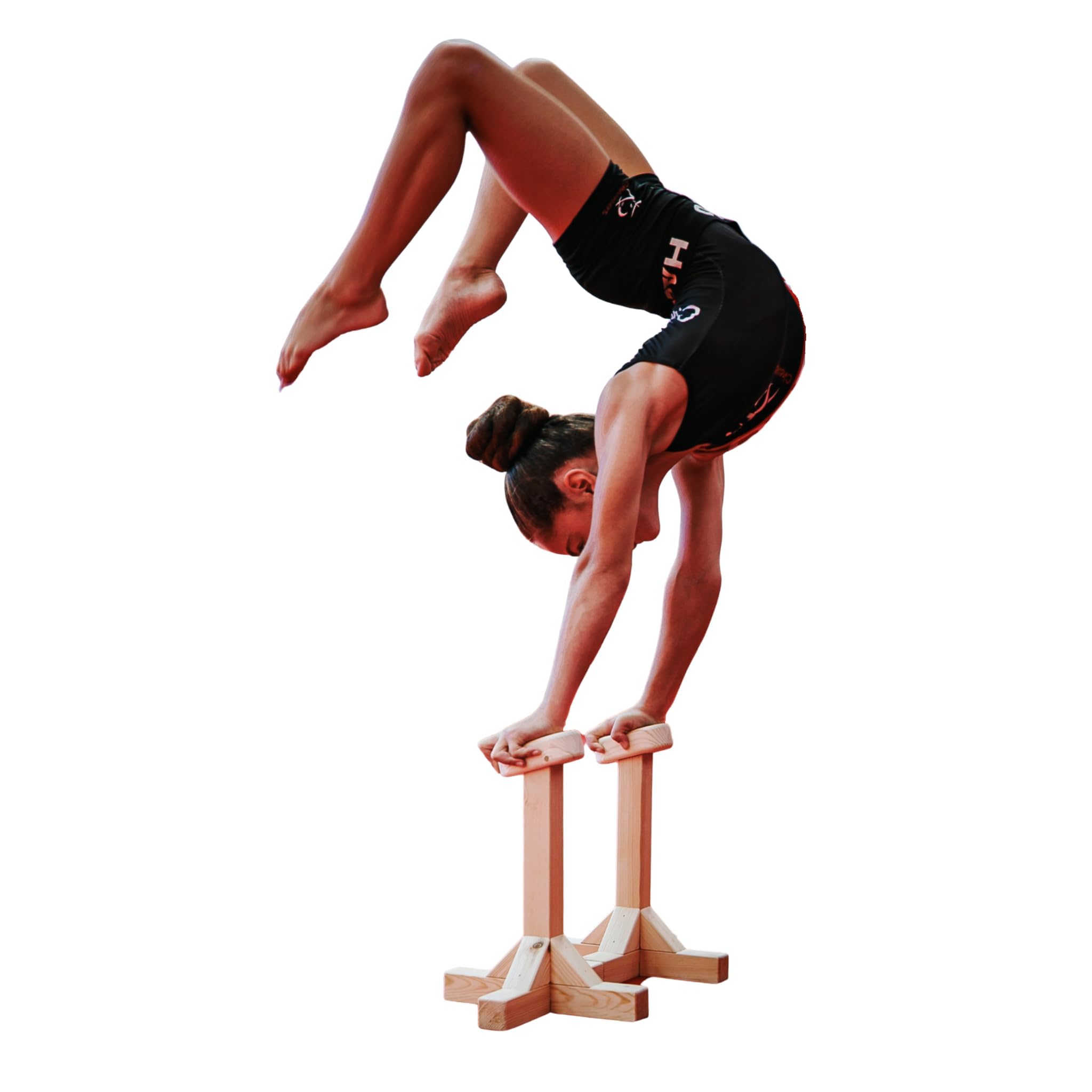 Piattaforma per ginnastica, comprensiva di gesso liquido, pali acrobatici e blocchi verticali, per ginnasti