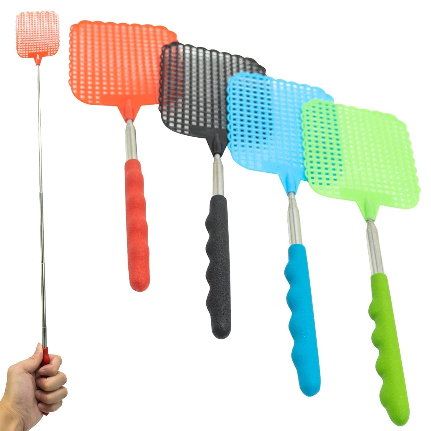 Lot De 4 Tapettes à Mouches Télescopiques – Longueur 75 Cm, Poignée Ergonomique, Sans Danger Pour Enfants Et Animaux
