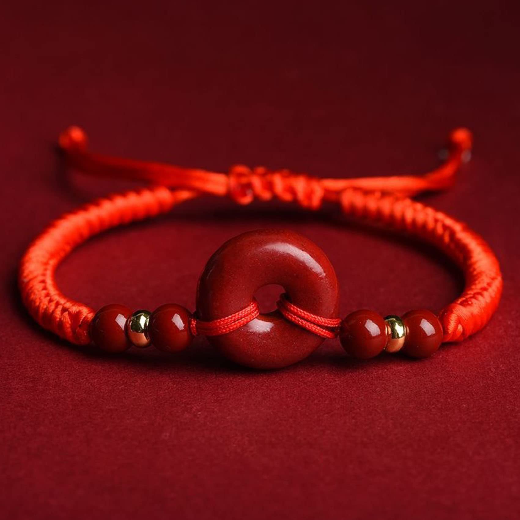 Feng Shui Pixiu Pulsera Pulsera de hilo rojo Pulsera de cristal de cinabrio natural Pulsera de dijes de hebilla de armonía for mujeres Hombres Pulsera de dragón auspicioso Amuleto de riqueza, Pixiu Ci
