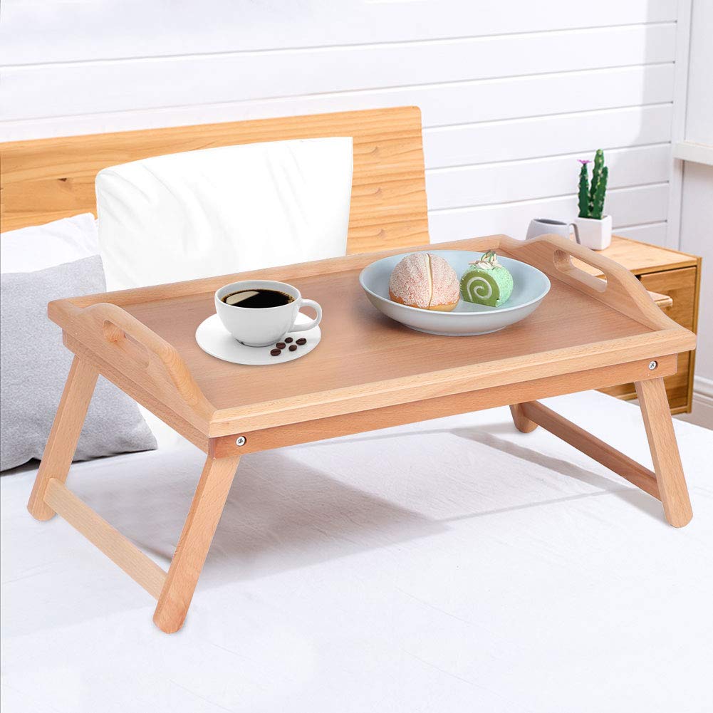 Aramox Tavolino da tè Tavolino da caffè in Legno di Faggio 59 X 33 X 21,5 Cm Pieghevole con 4 Chiusure per Gambe Vassoio Snack Portatile per Camera da Letto Soggiorno Studio Ufficio Uso Esterno
