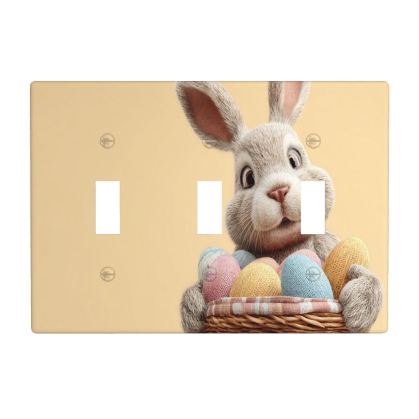 Bunny Holds Colorful Easter Eggs in Wicker Basket Light Switch Covers 3 Gang Triple Toggle Wall Plate Switchplate Electrical Faceplate for Bathroom Kitchen Bedroom Decor