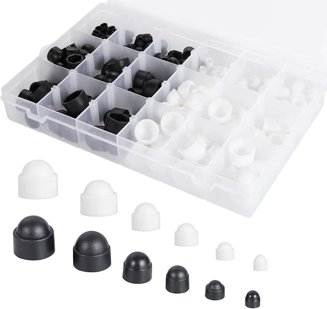 Fippy 300PCS Bolt Dome Caps Covers Plastic Dome Nut Kit Hex Nut Protection Caps Covers with Storage Box for Protecting Hexagon Bolt M4 M5 M6 M8 M10 M12
