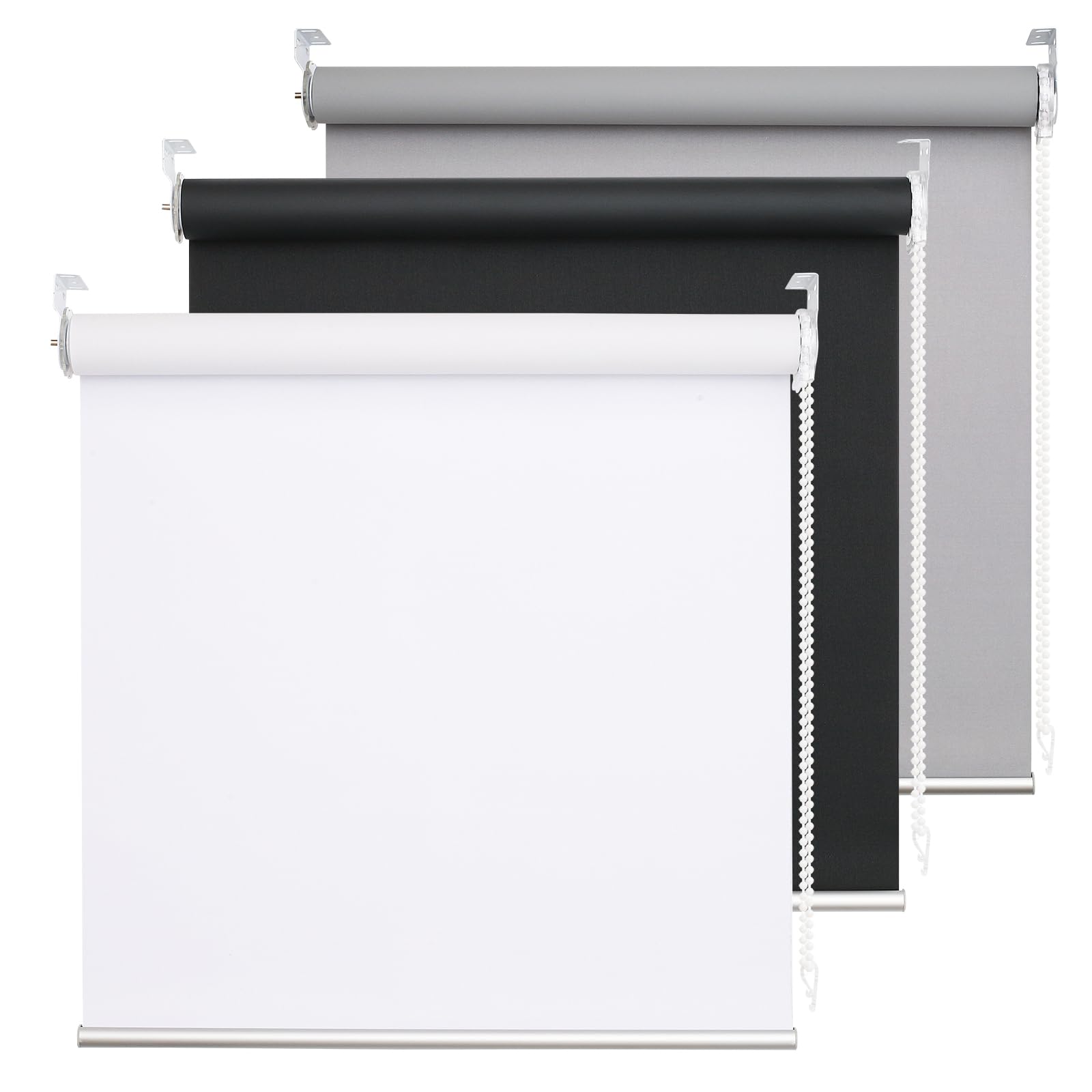 DHSVFCR 100% Blackout Roller Blind, UV Blocking Thermal Insulated Fabric, Child Safe, Easy to Install and Use, Fit Bathroom Kitchen Bedroom Home Office Window, Cord Control, White 92W x 185H cm — image 1