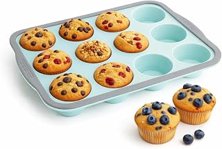 muffin baking tray, 12 muffin muffin tin silicone with metal frame | Foldable design 12 muffins are perfect for preparing cupcakes, mini omelettes, puddings, etc. BPA-free