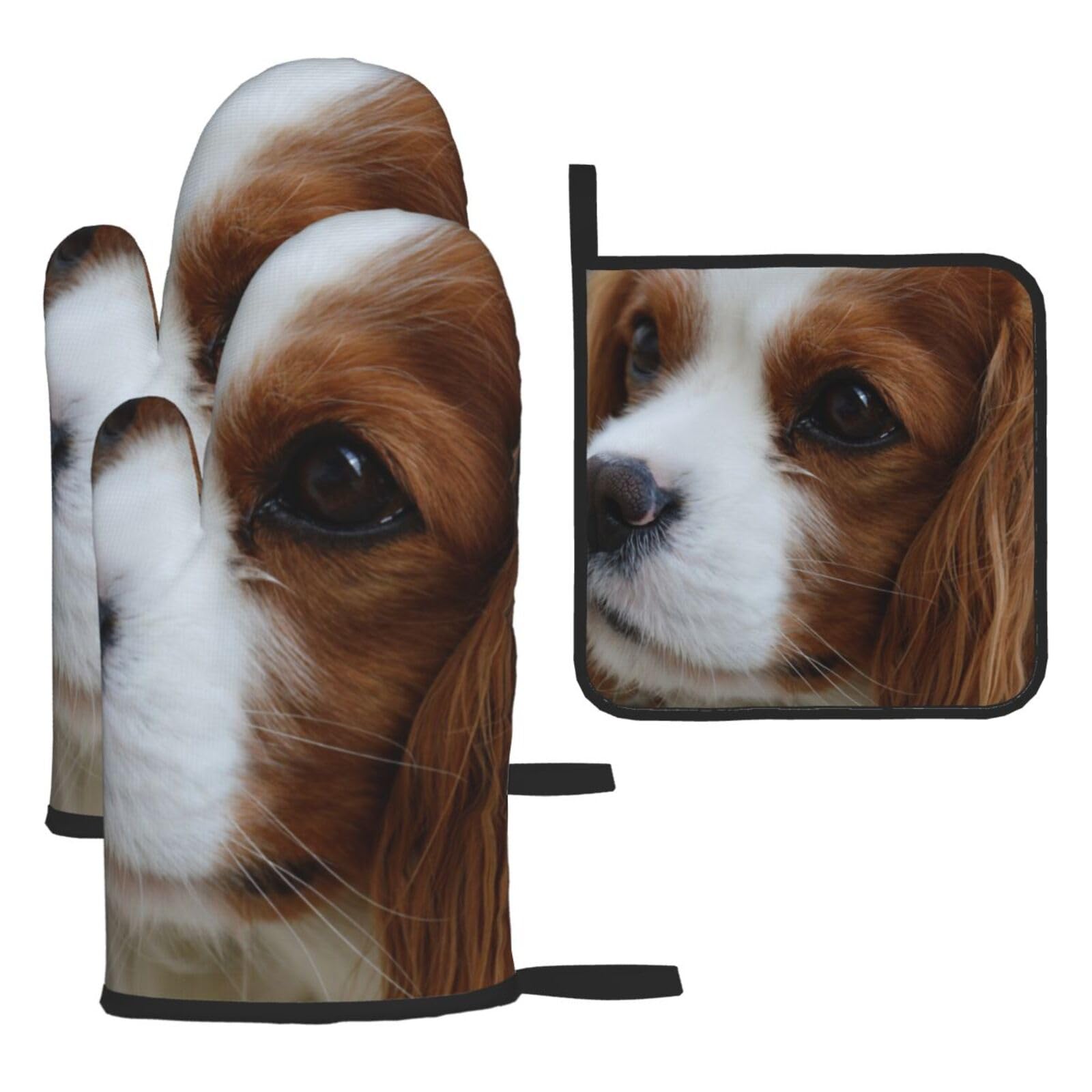 Bywenhopnbs As Picture Cute Cavalier King Charles Spaniel,Oven Glove Kitchen High Heat Resistant Hot Pads,Oven Mitts And Pot Holders 3Pcs Set