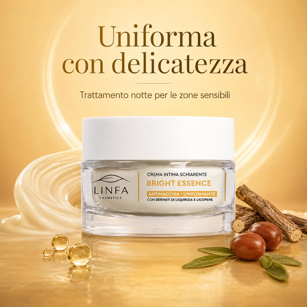 Linfa Cosmetics Bright Essence Crema Intima Schiarente con Niacinamide, Vitamina C, Liquirizia e Jojoba, Crema per Macchie, Discromie, Inguine, Ascelle e Zone Sensibili, 50 ml