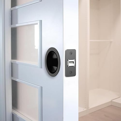 Miniatura 2 de Filta Hardware de bloqueo de puerta de bolsillo, hardware de puerta de bolsillo de privacidad cuadrado negro mate, cerradura de puerta de bolsillo