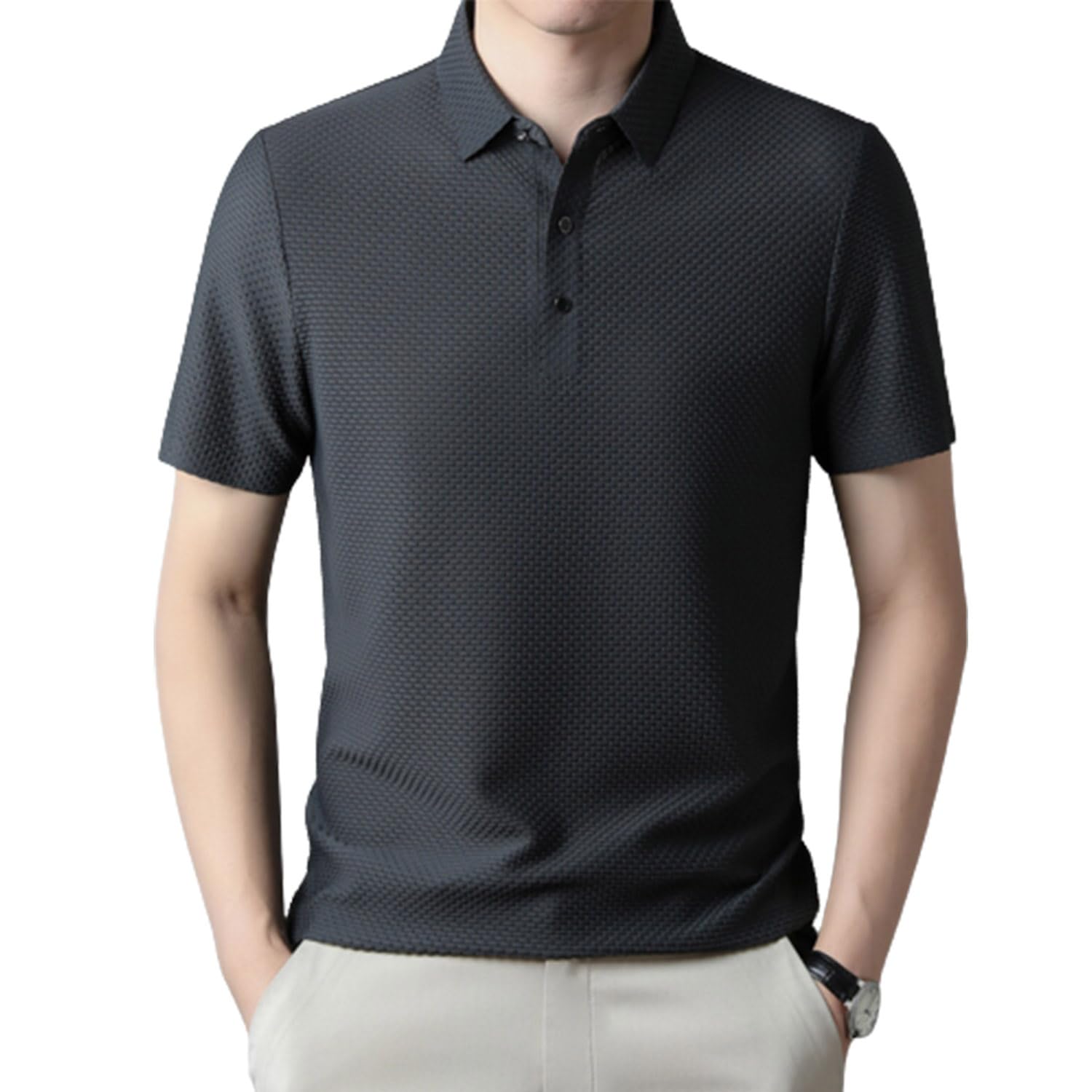 QQLady Polo da Uomo a Maniche Corte con Scollo a V in Maglia Estiva Traspirante Confortevole da Uomo, Magliette a Maniche Corte da Uomo Nuove estive 2023 (XXXL,Grey)