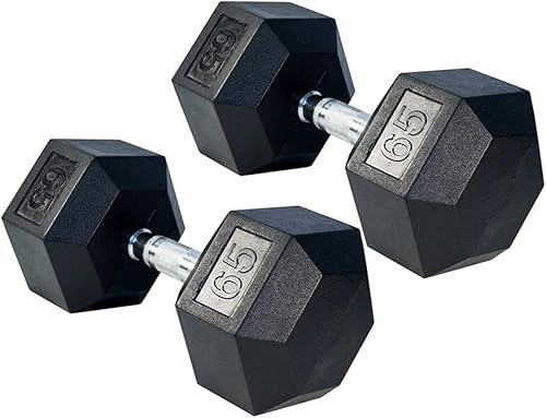 Gronk Fitness Pares de mancuernas hexagonales de goma, 5 libras, 70 libras, equipo de entrenamiento para hombres y mujeres, hierro fundido