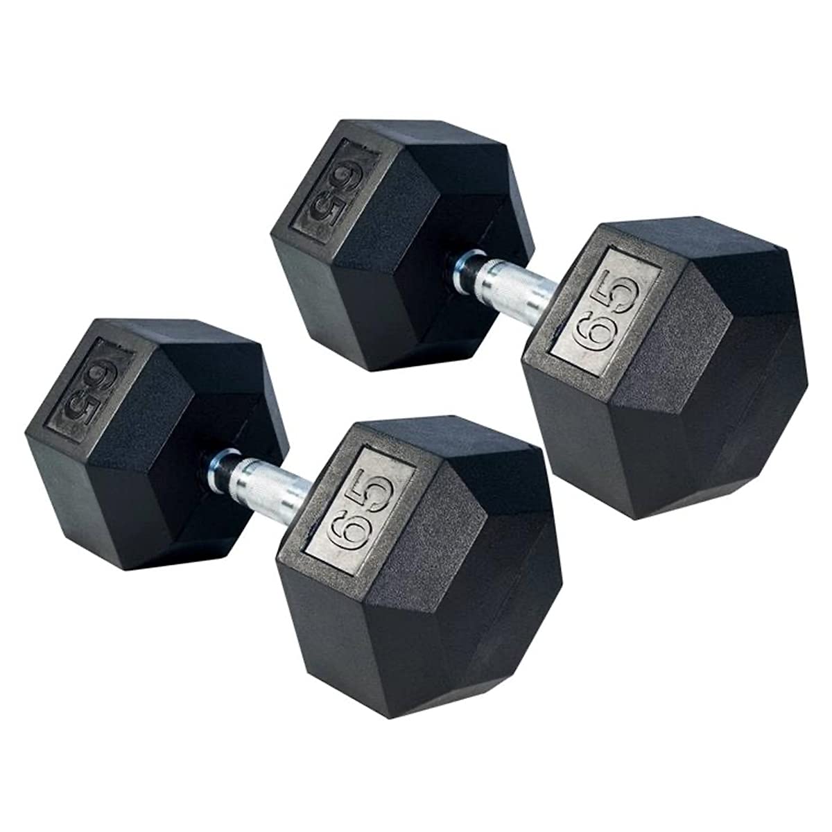 Gronk Fitness Rubber Hex Dumbbell Pairs | 5lbs - 70lbs | Workout Equipment for Men and Women | Rubber Coated Cast Iron with Ergonomic Chrome Plated Handles | 65lbs