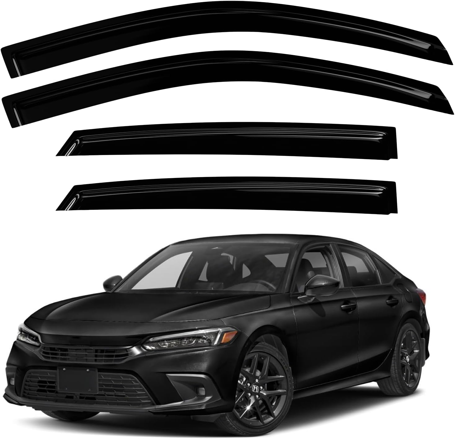 4PC Rain Guards for 2022-2025 Honda Civic Sedan Window Visors Deflectors Sun Shades Vent Tape On Out Channel