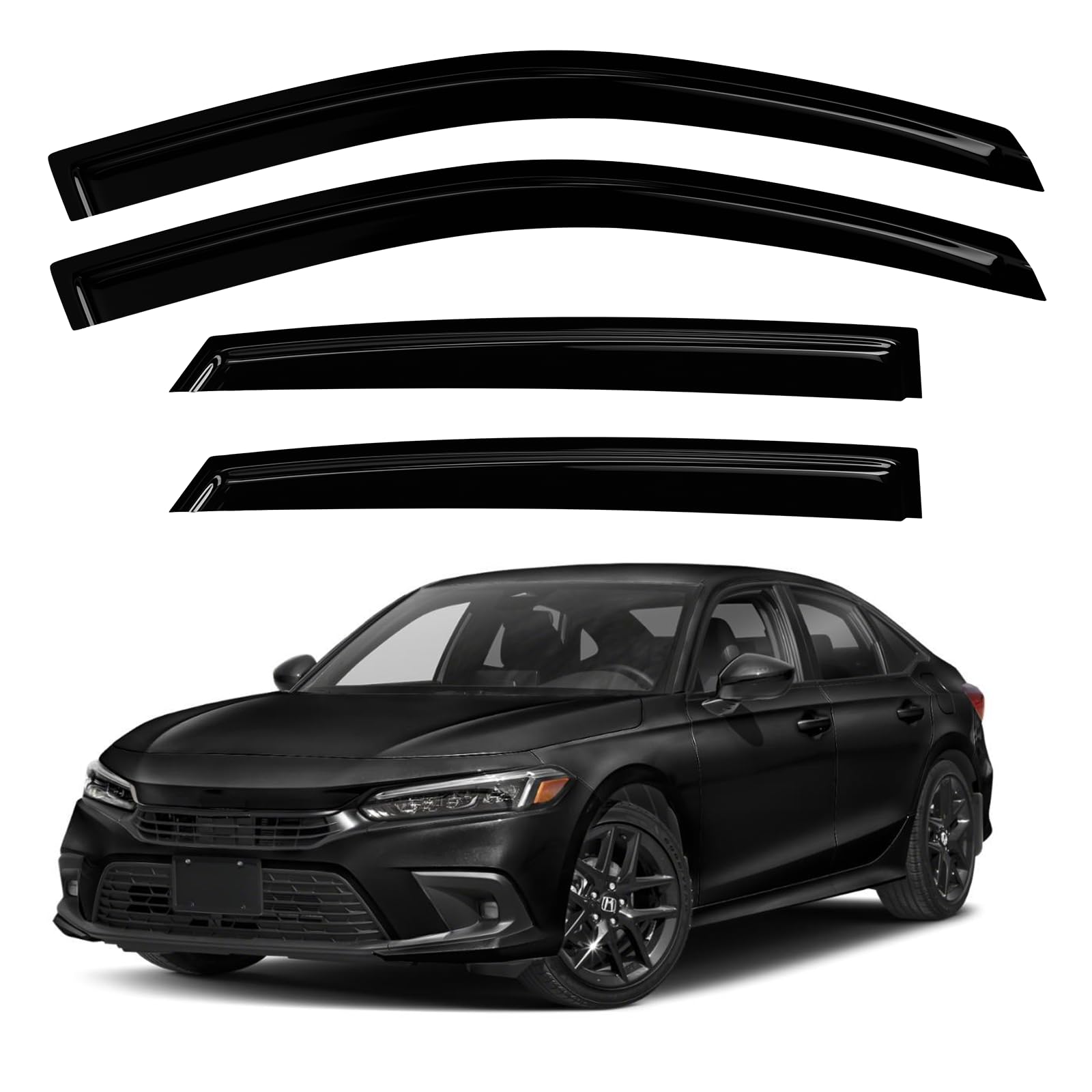 Rain Guards for 2022-2025 Honda Civic Sedan Side Window Wind Deflector fit 22-25 Civic 4 Doors Visors Shades Tape On Out Channel 4PC Set