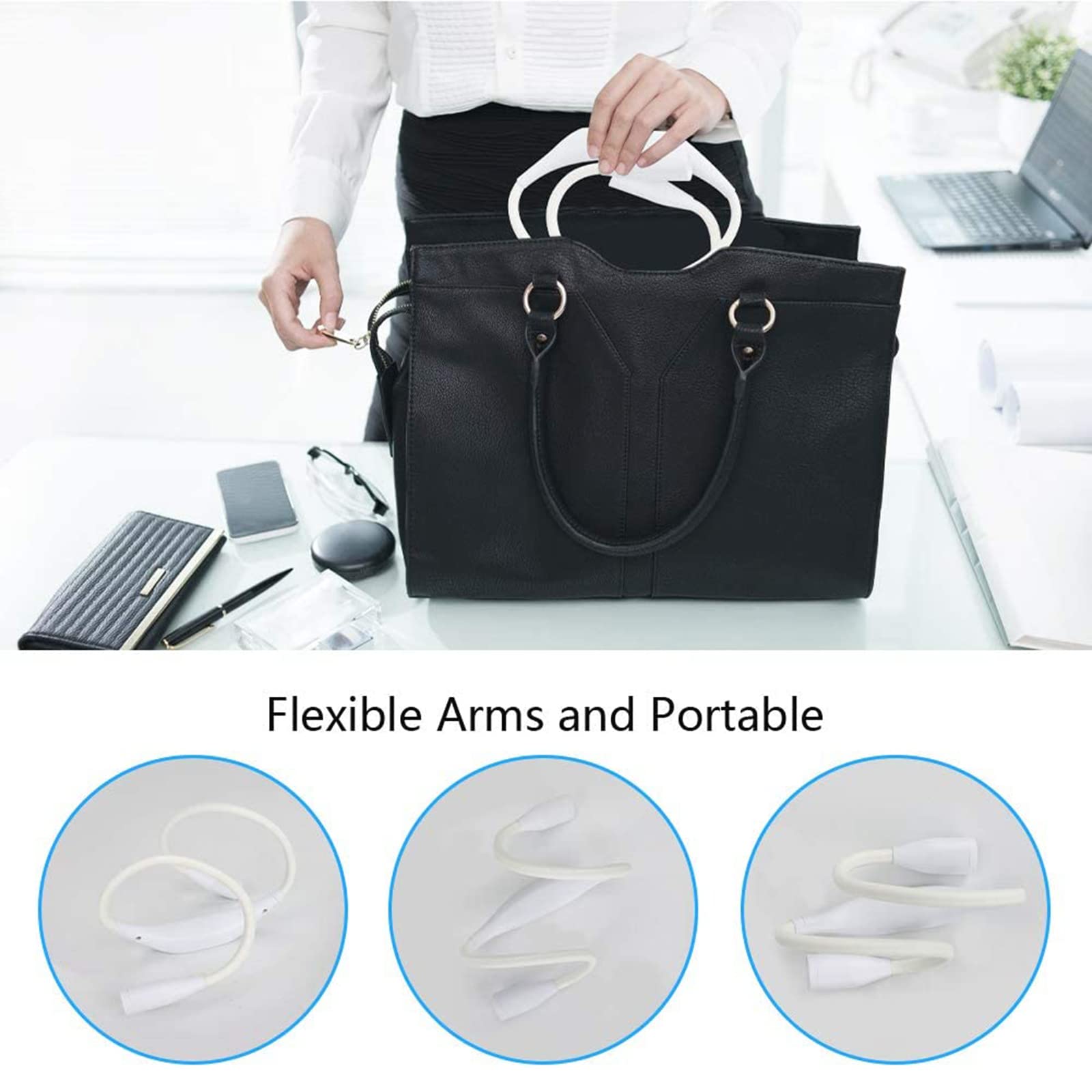 Lampka książkowa na szyję, ładowalna lampa USB do pielęgnacji oczu Elastyczna lampka do czytania na szyję z 4 jasnymi żarówkami LED, 3 regulowane poziomy jasności,White