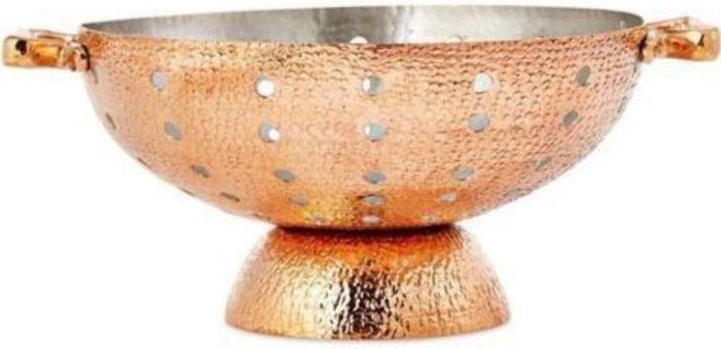 Amoretti Brothers Copper Colander - 9.5"- Culinary Tradition Meets Modern Versatility | Perforated Drainer Strainer Plated Exterior, for Pasta, Rice, Fruits, Vegetables and More | PFOA & PFTE free
