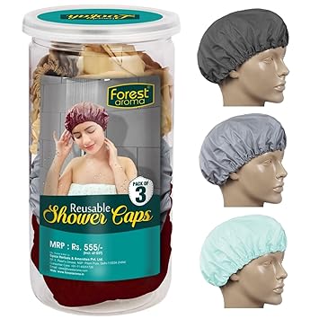 Forest Aroma Reusable Shower Cap Assorted Color Pack of 3
