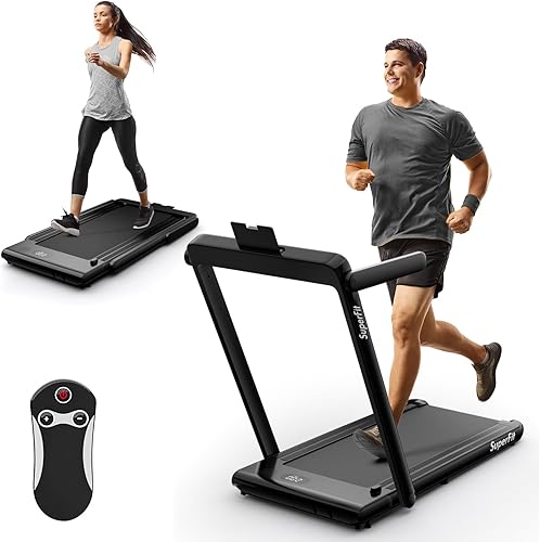 Goplus Cinta de correr 2 en 1 para debajo del escritorio, 2.25 HP Superfit plegable con control de panel táctil, control por aplicación, control