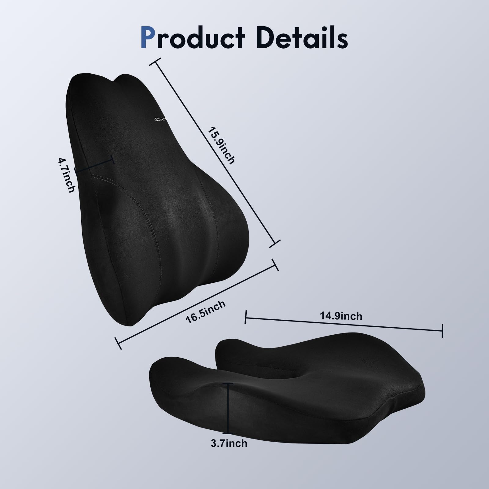 Coverado Memory Foam Car Seat Cushion and Lumbar Support Pillow for Car Ergonomic Office Chair Cushion for Lower — view 6