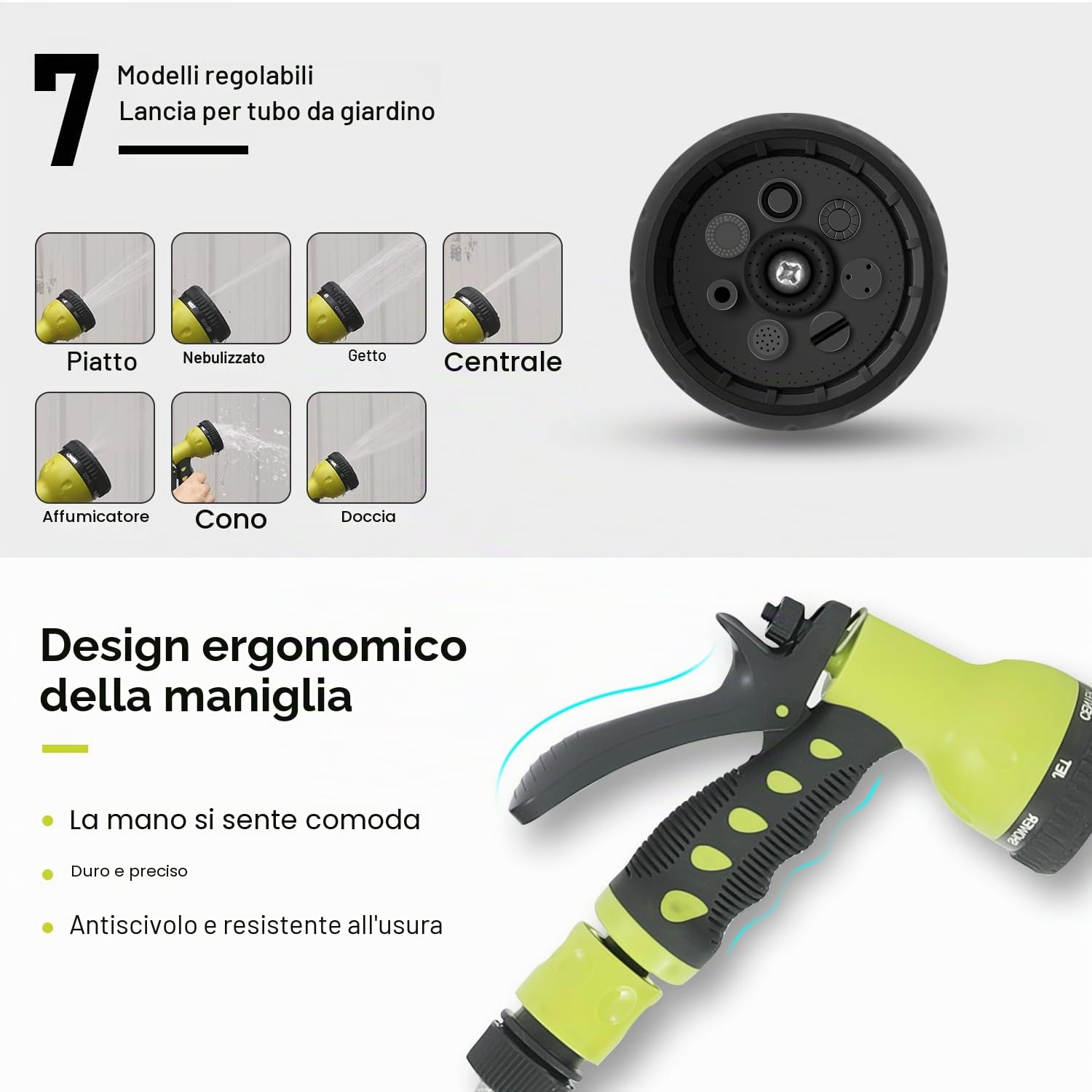 DEWINNER Avvolgitubo da Giardino 30M, con Multi-Lancia, avvolgitubo orientabile Ugello a 8 Funzioni, 180° Giro, Pistola 7 Funzioni con Serbatoio, irrigazione esterna del tubo